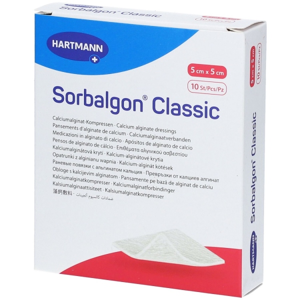 Sorbalgon - Pansament din fibre de alginat de calciu - 5 x 5 cm - 10 buc